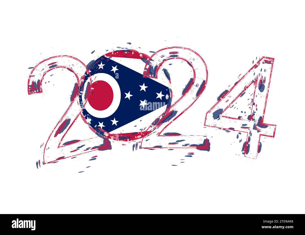 2024 Year in grunge style with flag of Ohio. Holiday grunge vector