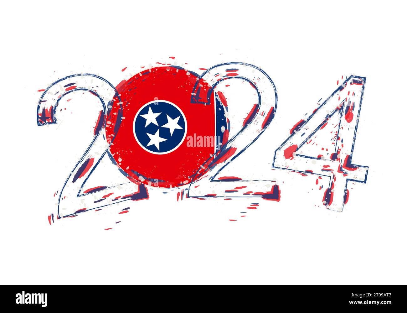 2024 Year in grunge style with flag of Tennessee. Holiday grunge vector