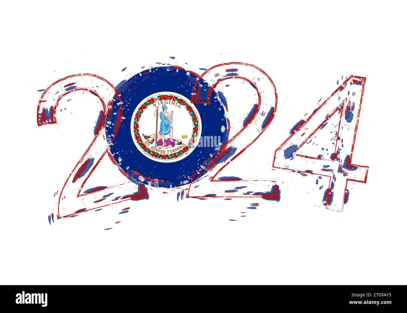 2024 Year in grunge style with flag of Virginia. Holiday grunge vector