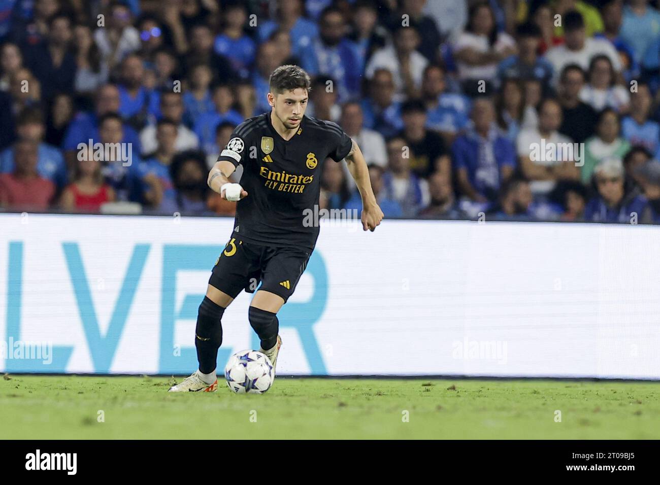 Real Madrid's Uruguayan midfielder Federico Valverde controls the ball ...