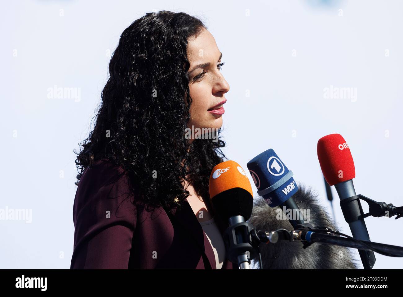 The President of Kosovo, Vjosa OsmaniSadriu, attends the media upon