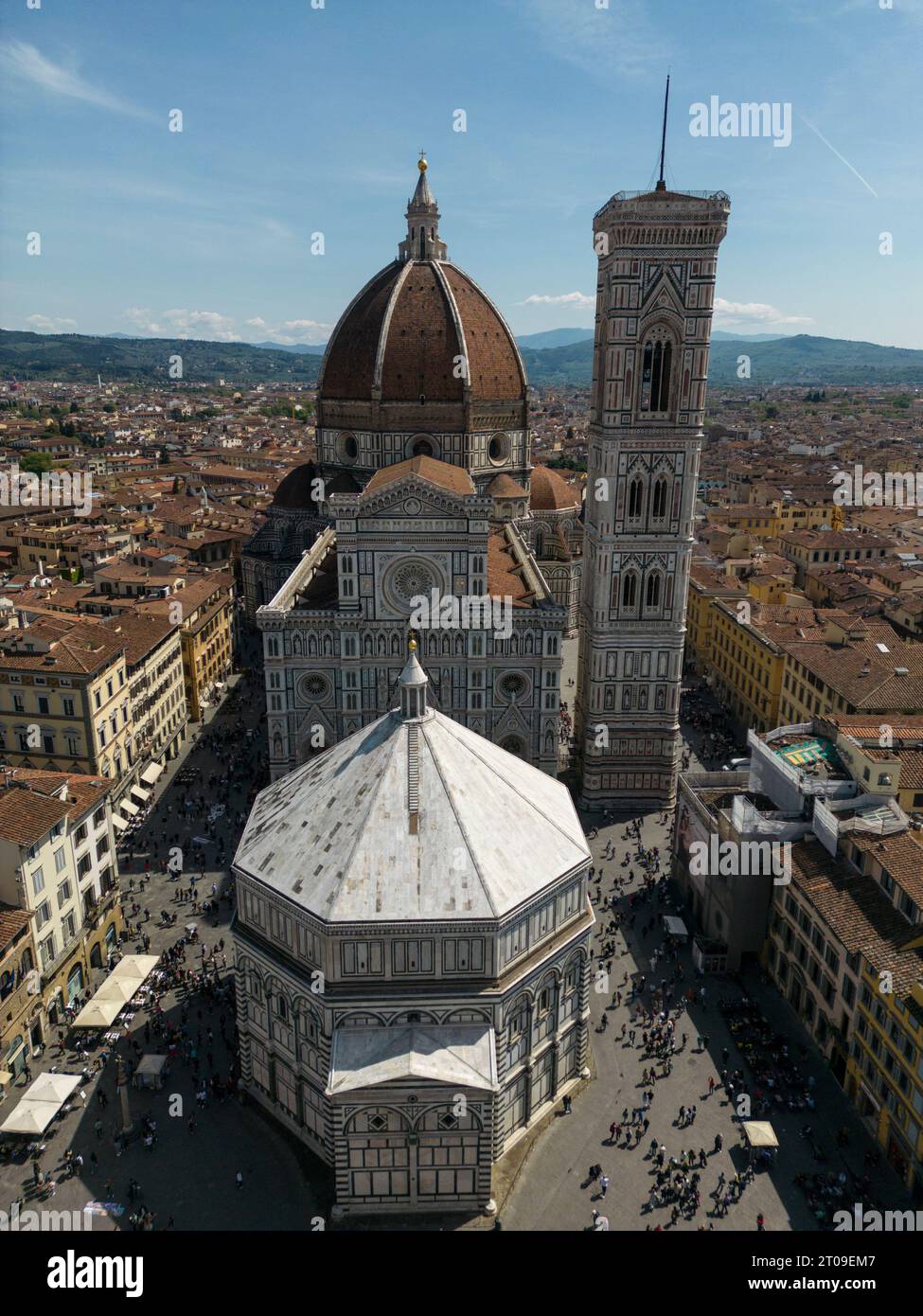 Aerial view of city and Cathedral of Santa Maria Del Fiore with largest ...