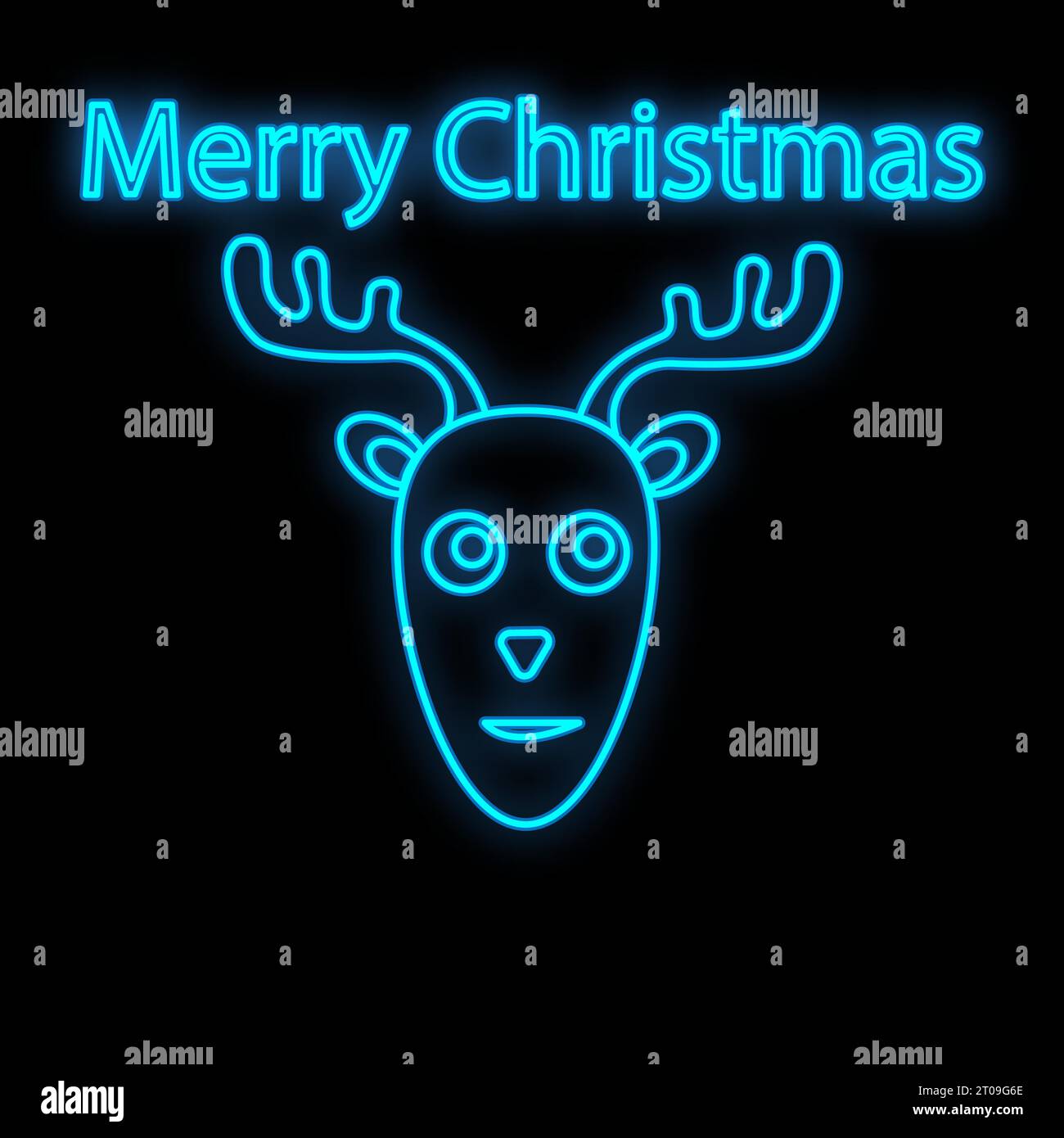 Deer neon sign. Night party. Happy Merry Christmas. Neon sign, bright ...