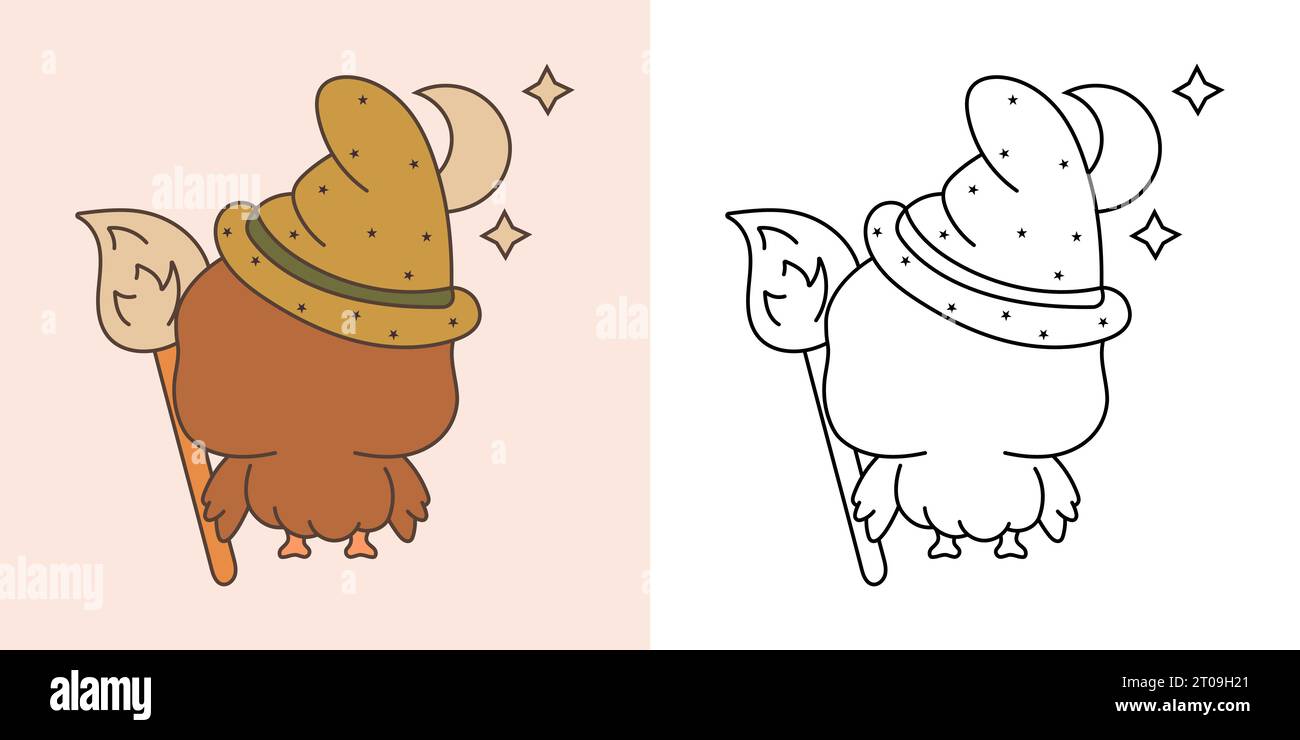 Halloween Owl Multicolored and Black and White. Beautiful Clip Art