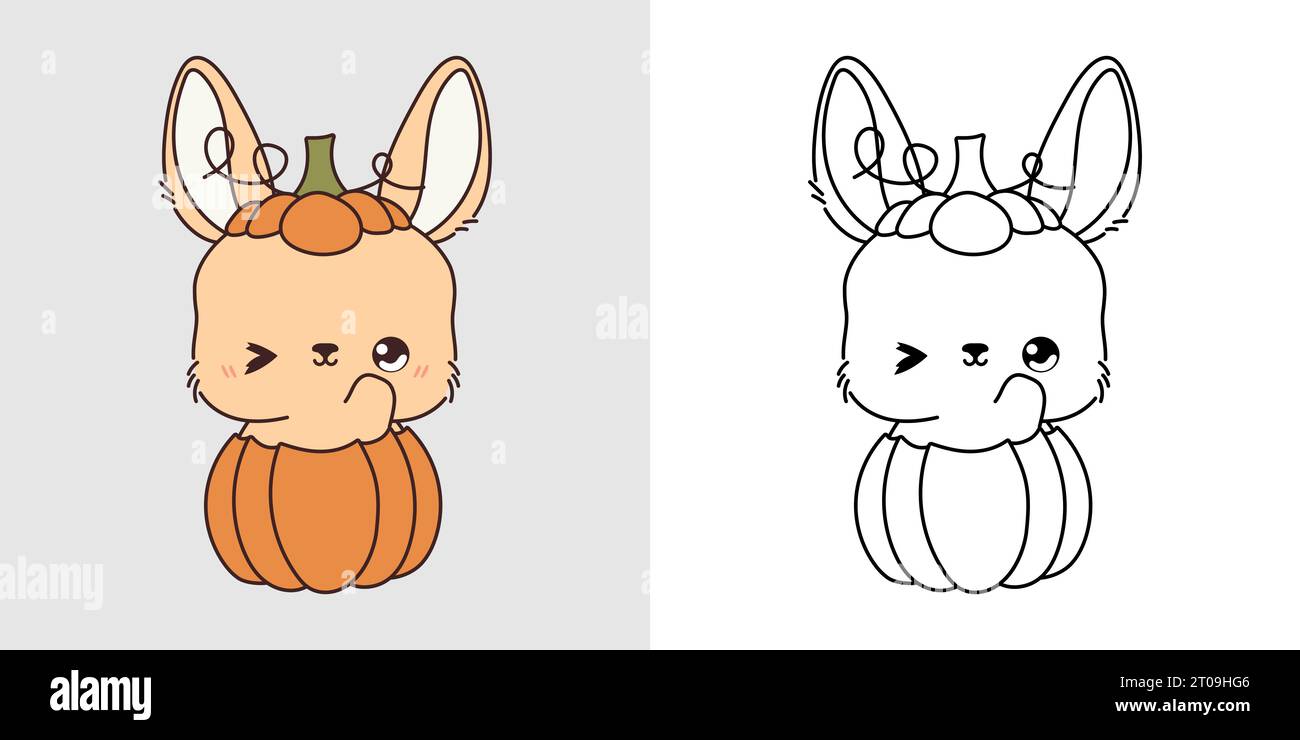 Kawaii Clipart Halloween Rabbit Illustration and For Coloring Page. Funny  Kawaii Halloween Hare Stock Vector Image & Art - Alamy