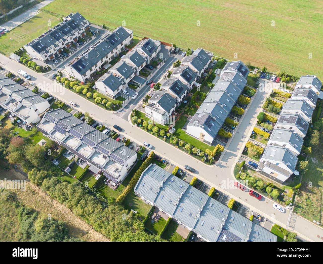 Aerial view of residential houses neighborhood and apartment building ...