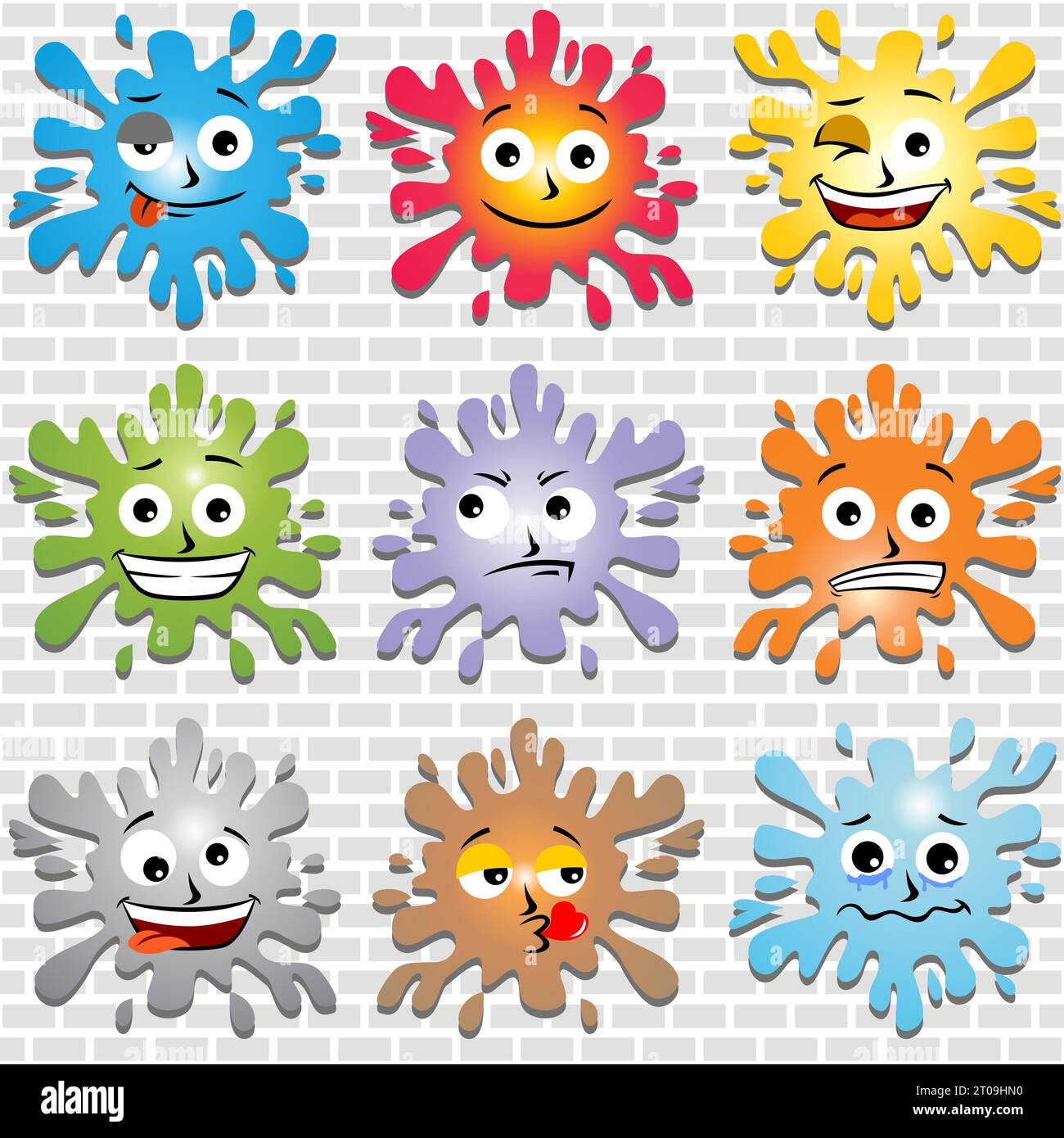 Colorful splash expression on brick wall background, wallpaper, vector cartoon illustration Stock Vector