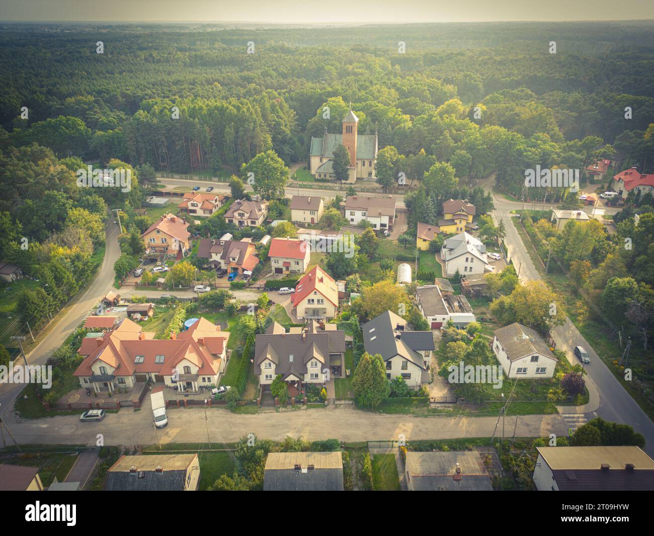 Aerial view of residential houses neighborhood and apartment building ...