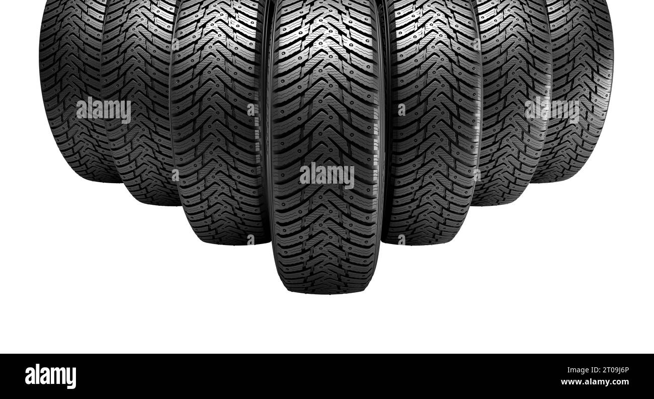 wheels with winter tyres on a white background. 3d render Stock Photo