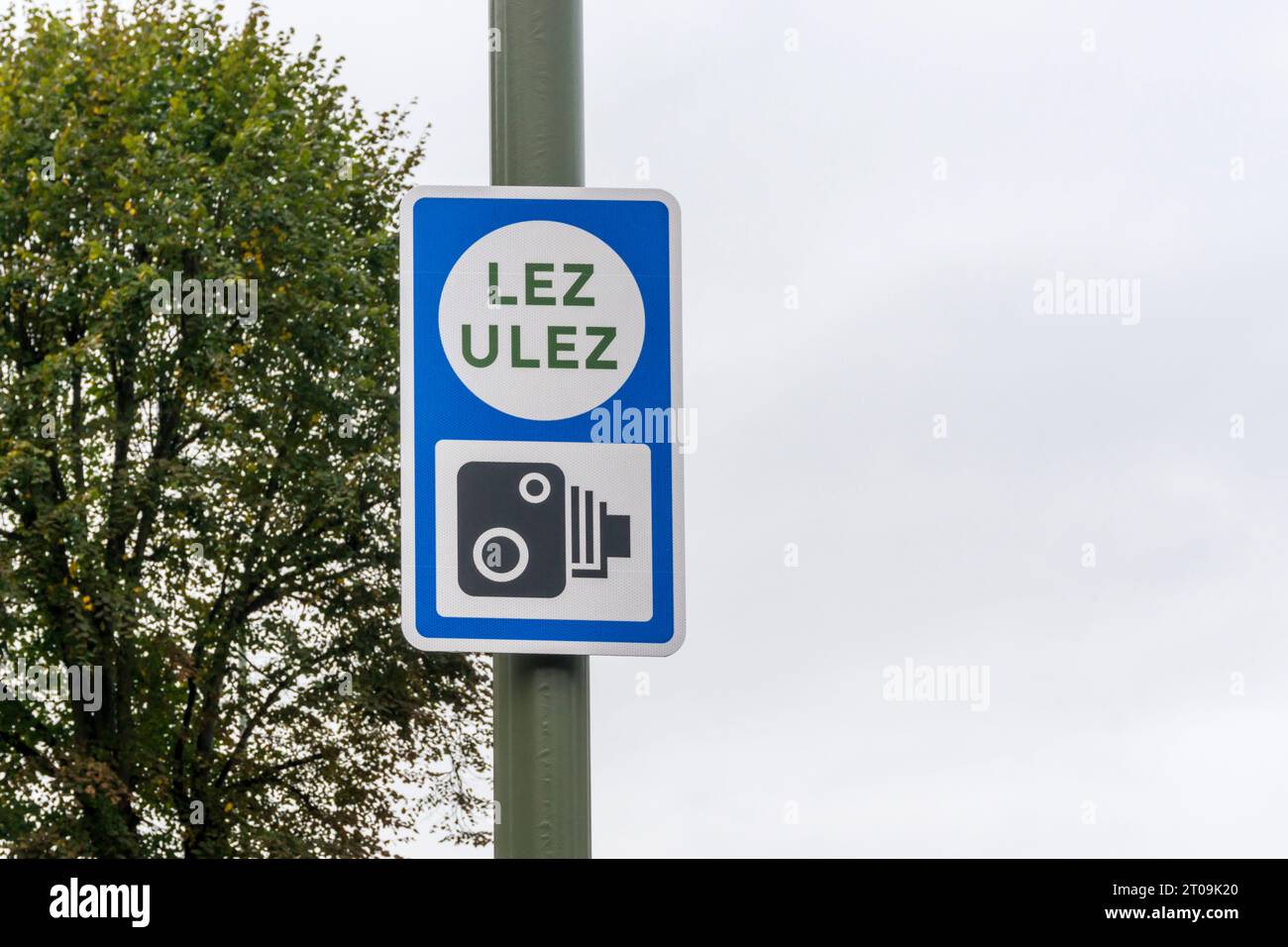LEZ and ULEZ camera sign in South London. Stock Photo