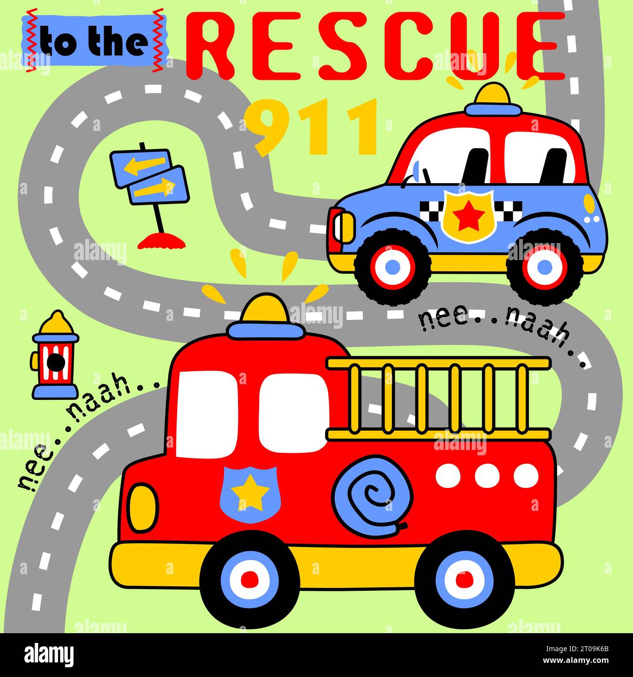 Rescue vehicle in the road, vector cartoon illustration Stock Vector