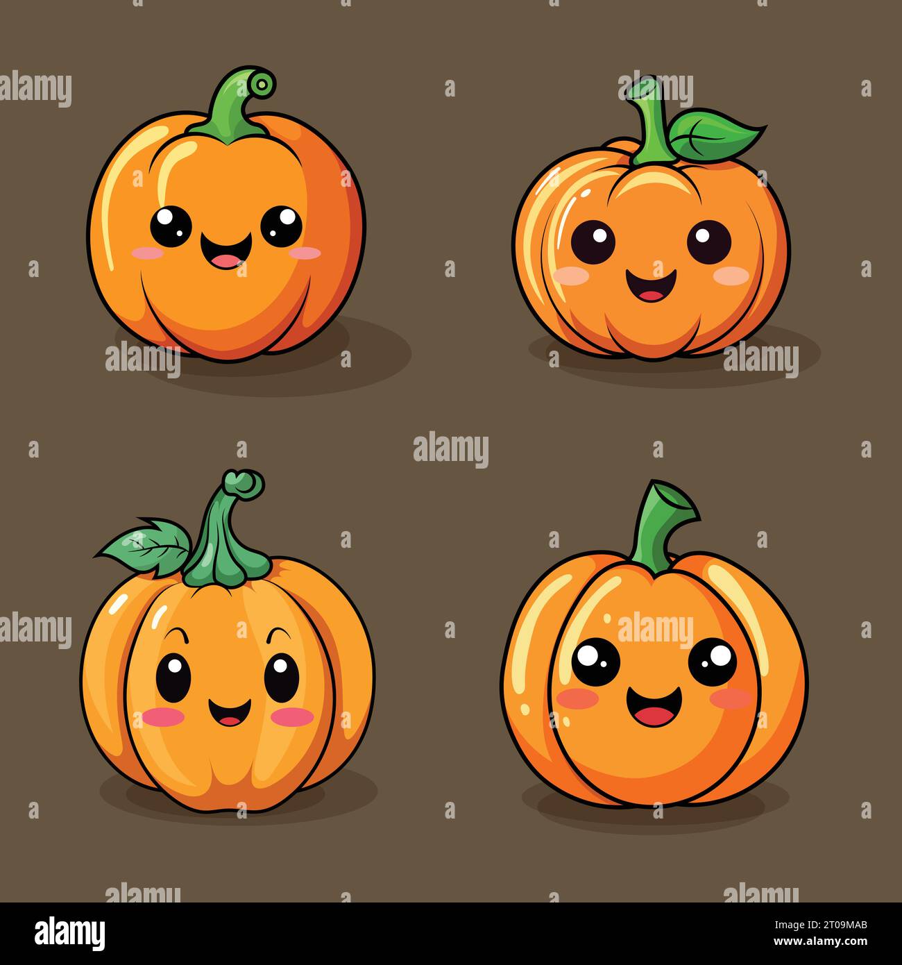 Set of Halloween pumpkins with smiling faces. Vector flat style ...