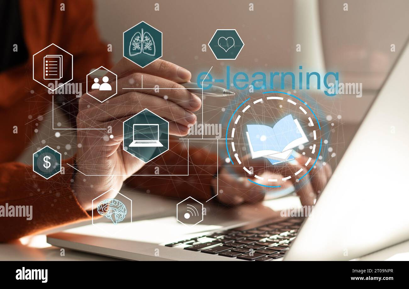 digital card with the word e-learning Stock Photo - Alamy