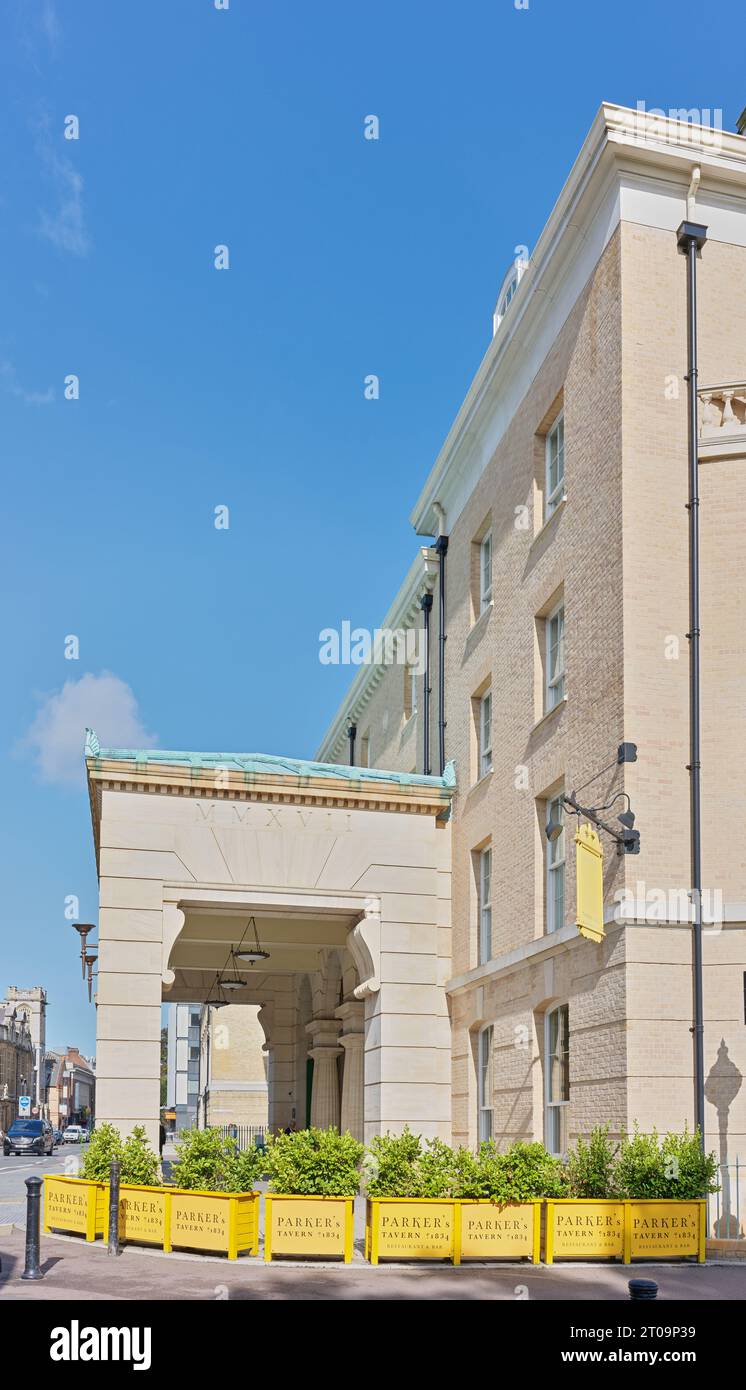 University Arms hotel and Parker's Tavern 1834, Cambridge, England. Stock Photo