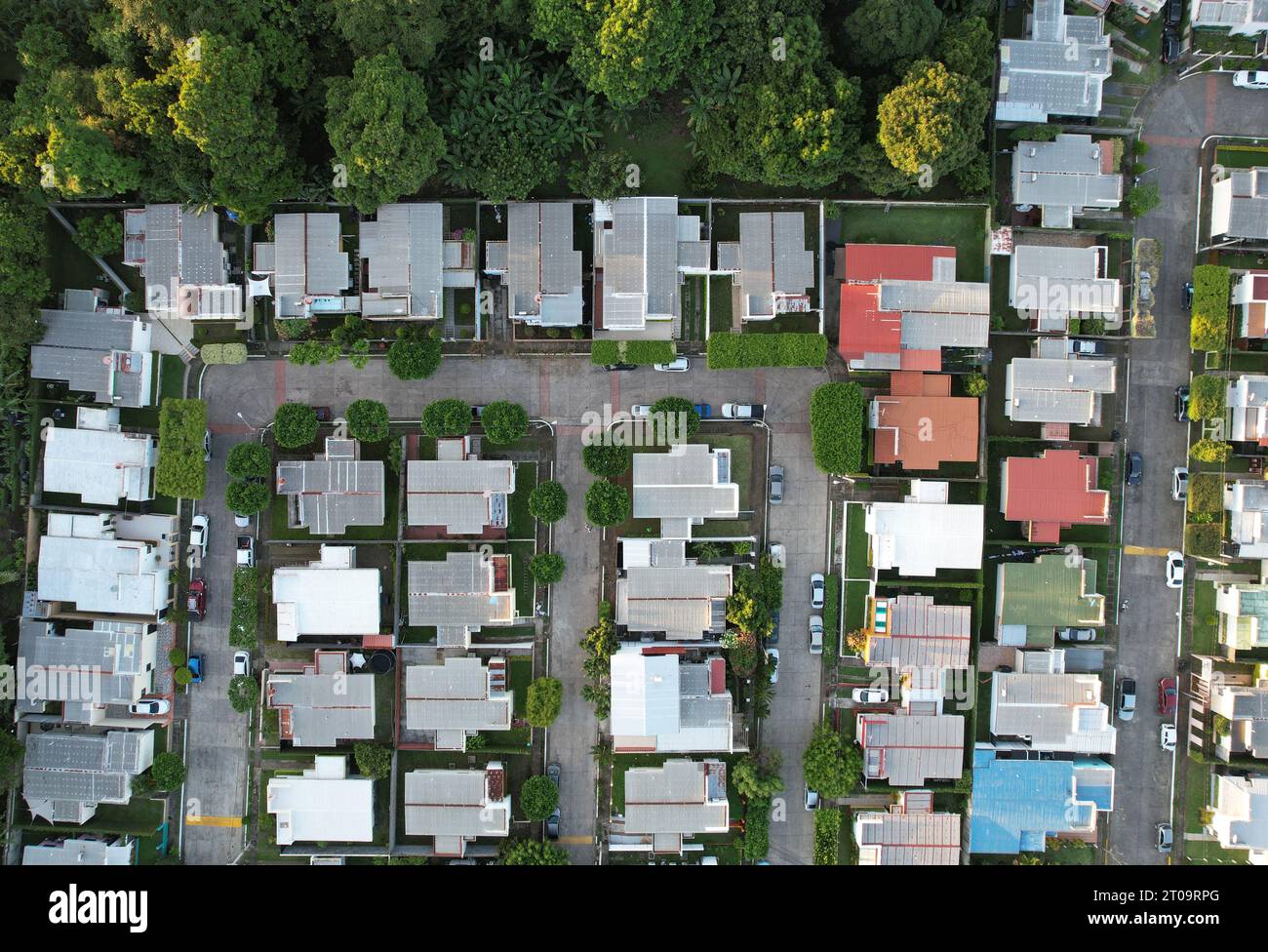 Rooftop of residential  district aerial top drone view Stock Photo