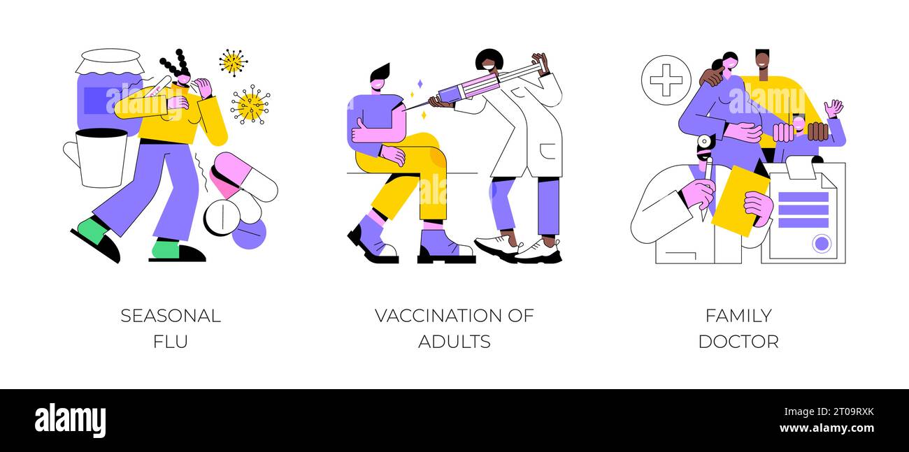 Influenza treatment abstract concept vector illustration set. Seasonal ...