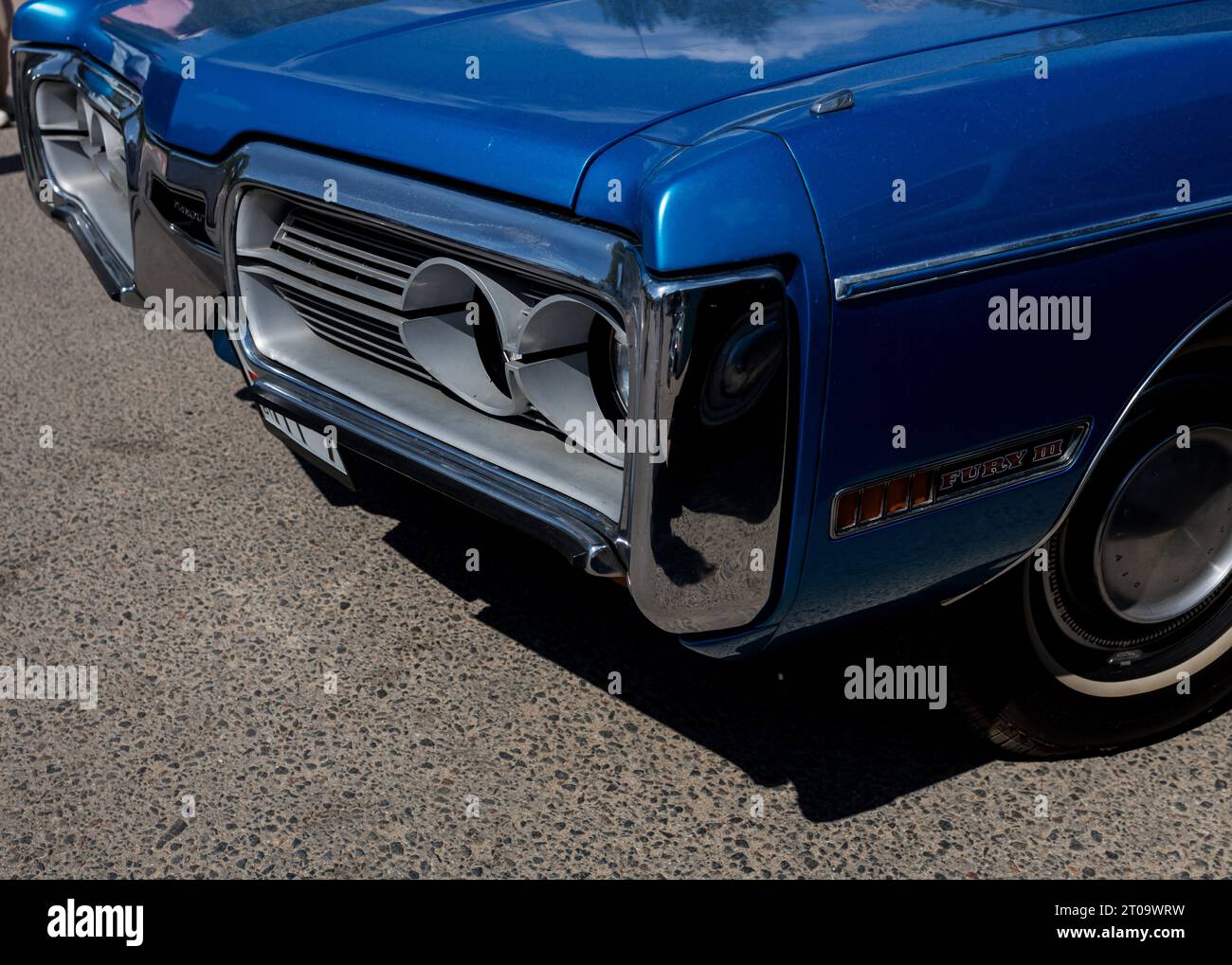 Minsk, Belarus, October 2023 -  sports blue American car Plymouth Fury.  luxury retro auto Stock Photo