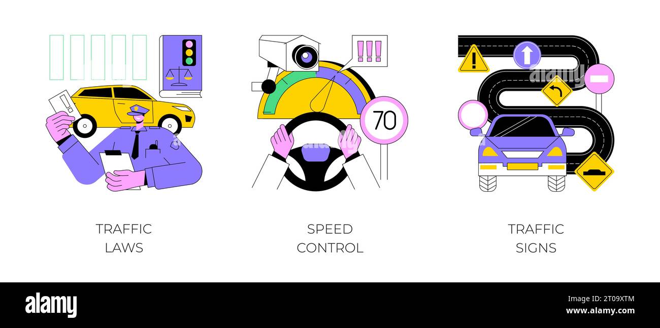 Vehicle movement regulation abstract concept vector illustration set