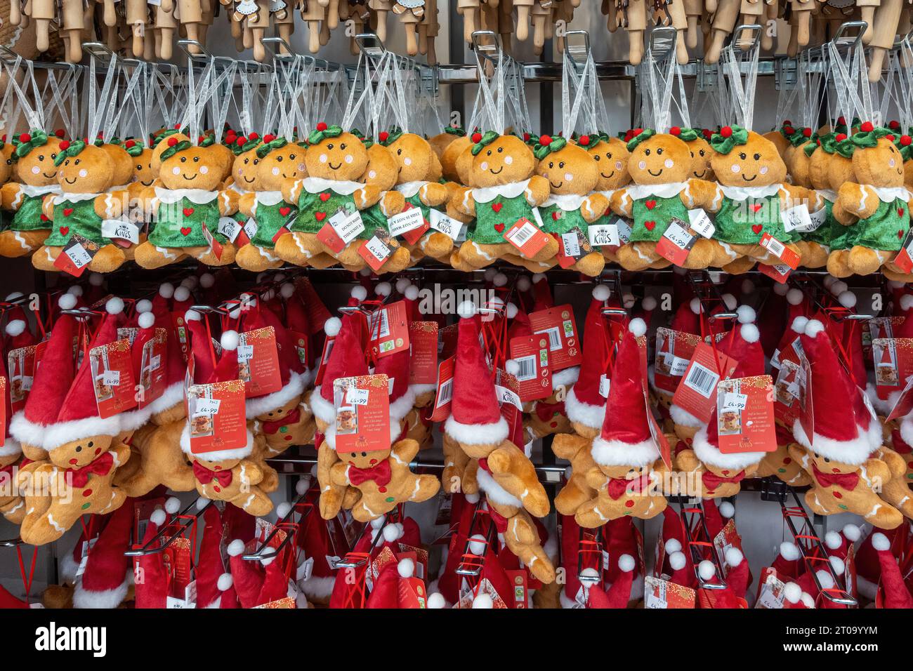 Christmas decorations for sale in a garden centre during October, England, UK Stock Photo