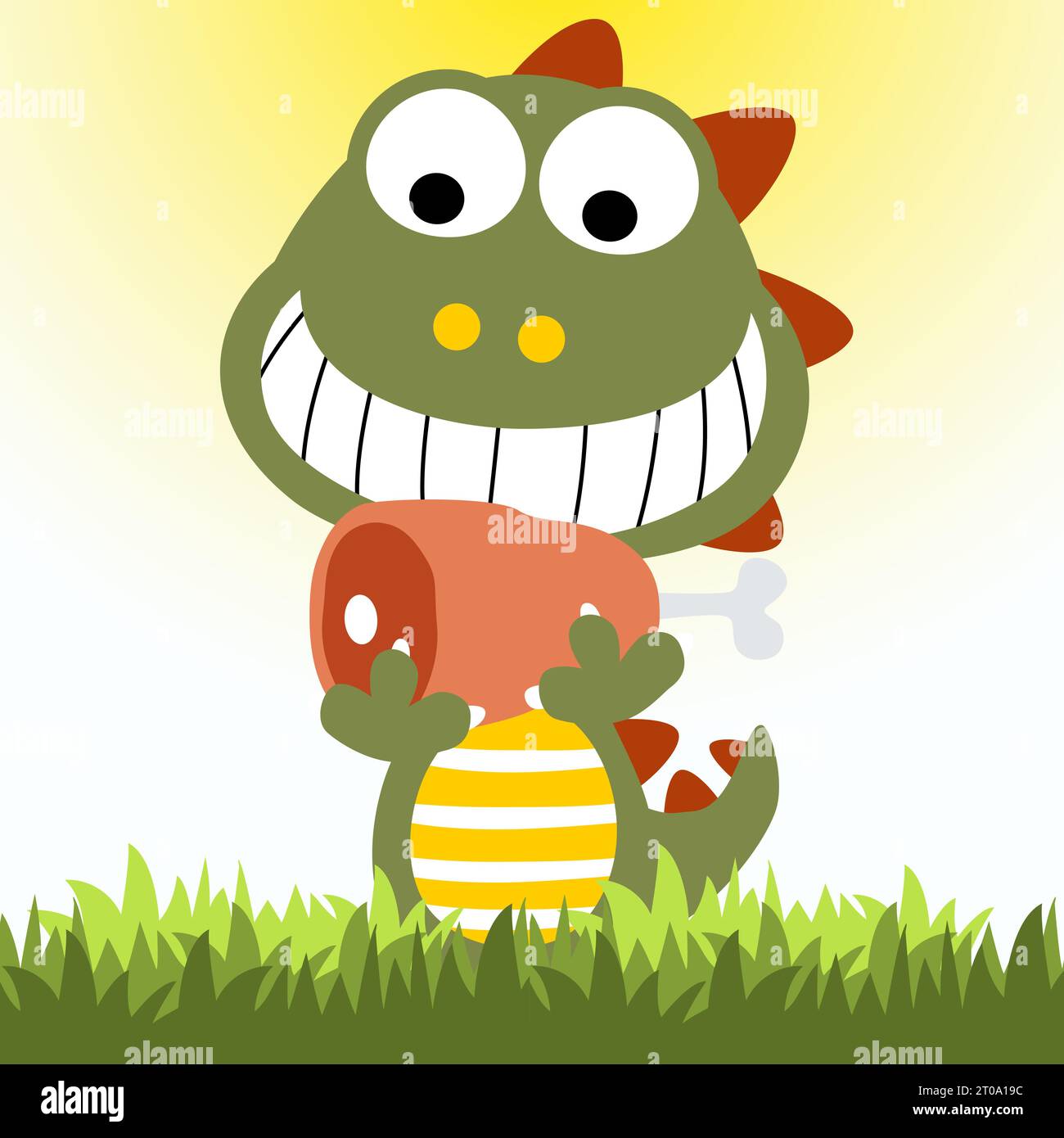 vector cartoon of dinosaur with fresh meat Stock Vector