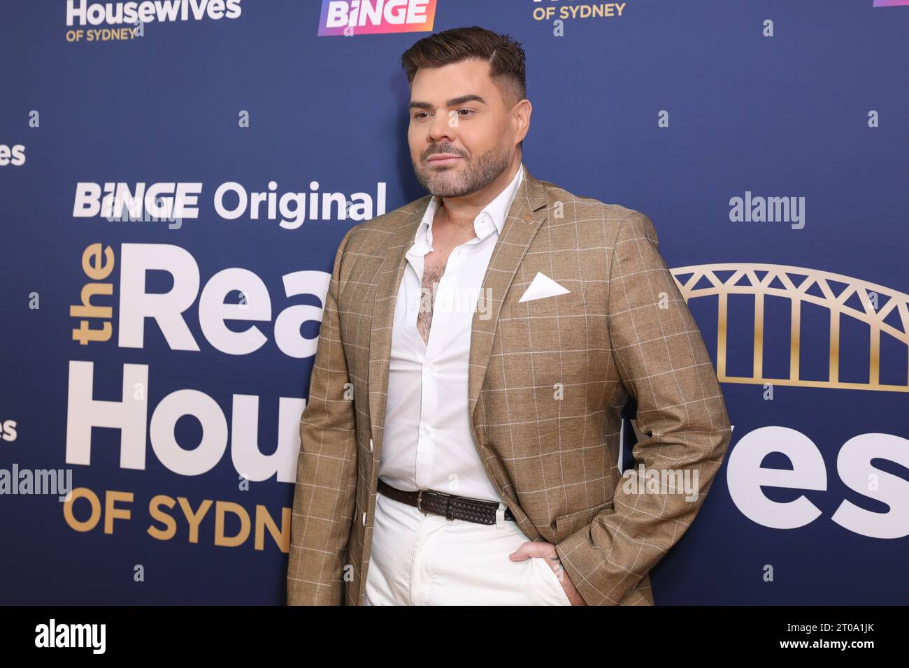 October 5, 2023: JUSTIN HILL attends the 'The Real Housewives of Sydney' Australian Premiere at the Royal Motor Yacht Club on October 05, 2023 in Sydney, NSW Australia (Credit Image: © Christopher Khoury/Australian Press Agency via ZUMA Wire) EDITORIAL USAGE ONLY! Not for Commercial USAGE! Stock Photo