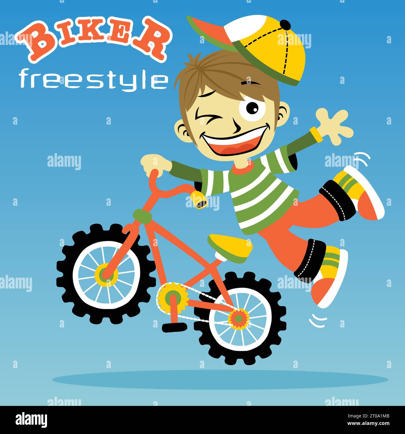 vector cartoon of funny boy the freestyle biker Stock Vector