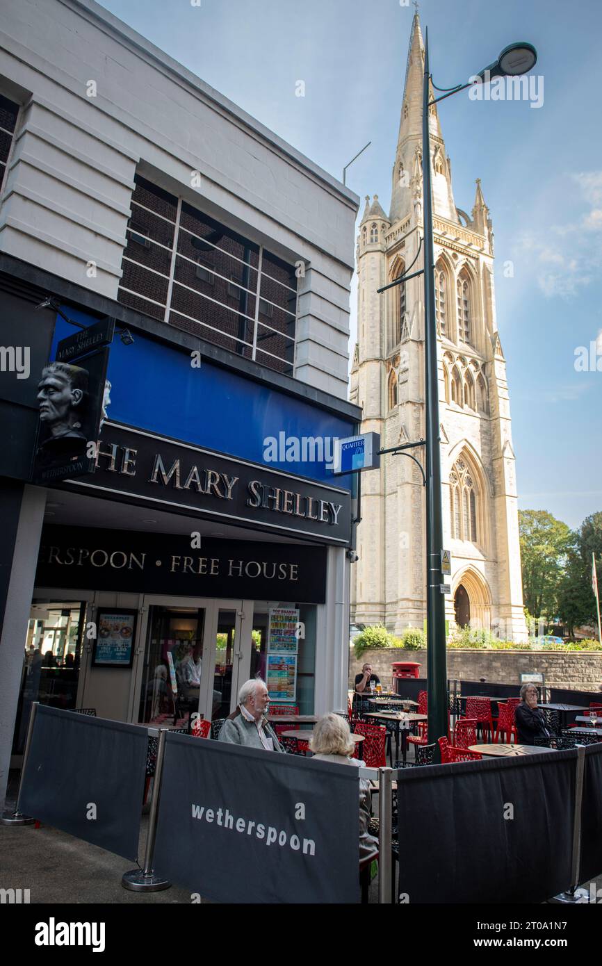 The Mary Shelley Wetherspoon pub in Bournemouth next to the graveyard where she is buried. Stock Photo