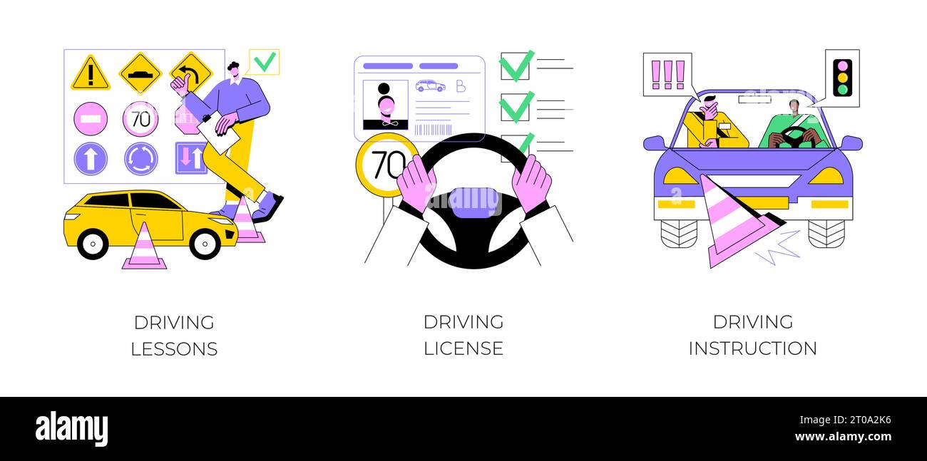 Driving school abstract concept vector illustration set. Driving