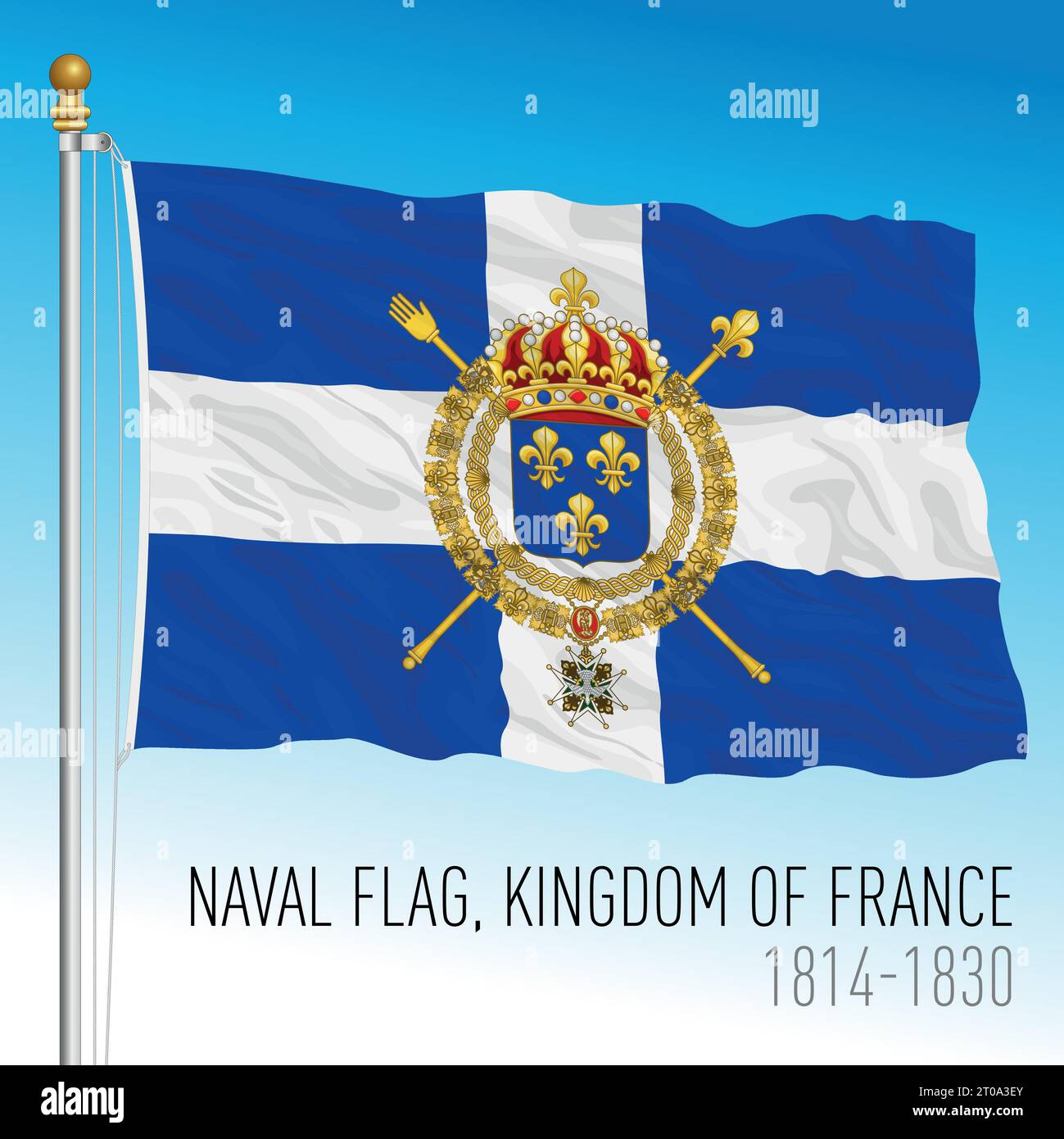 Historical naval waving flag of the Kingdom of France, vector illustration Stock Vector