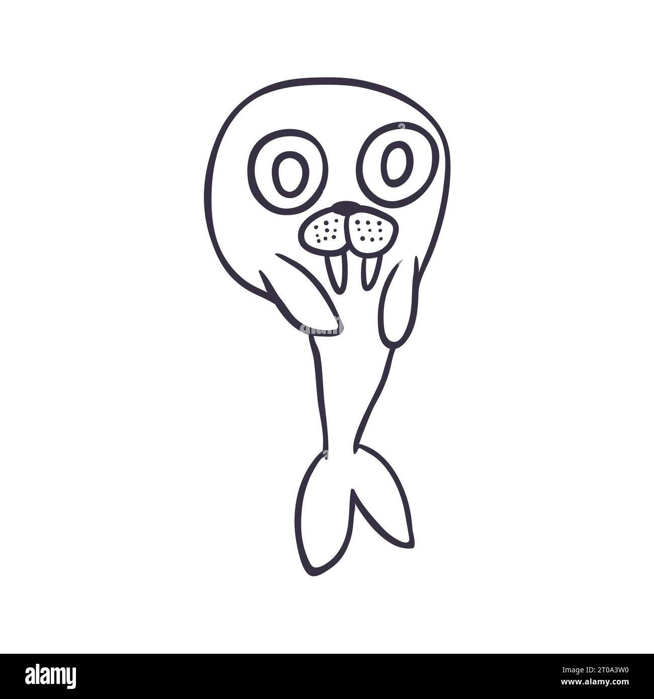 Cartoon seal Cute hand drawn animal. Vector Stock Vector Image & Art