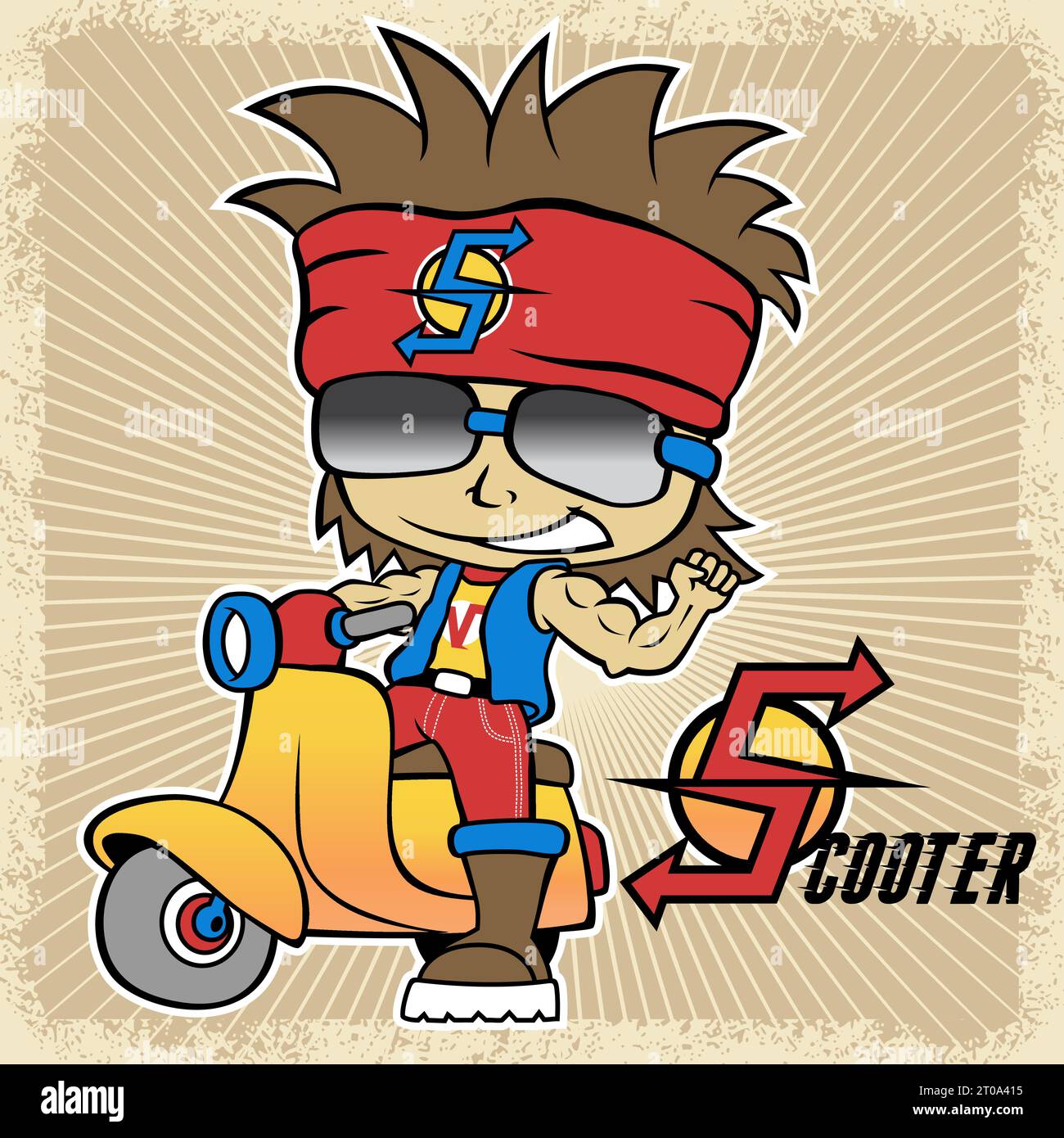 young man on scooter vehicle, vector cartoon illustration Stock Vector