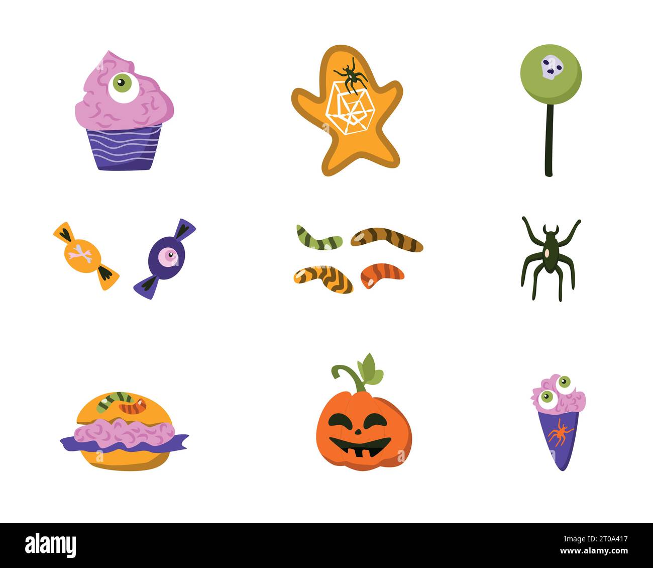 halloween sweets and food for zombie party - set Stock Vector