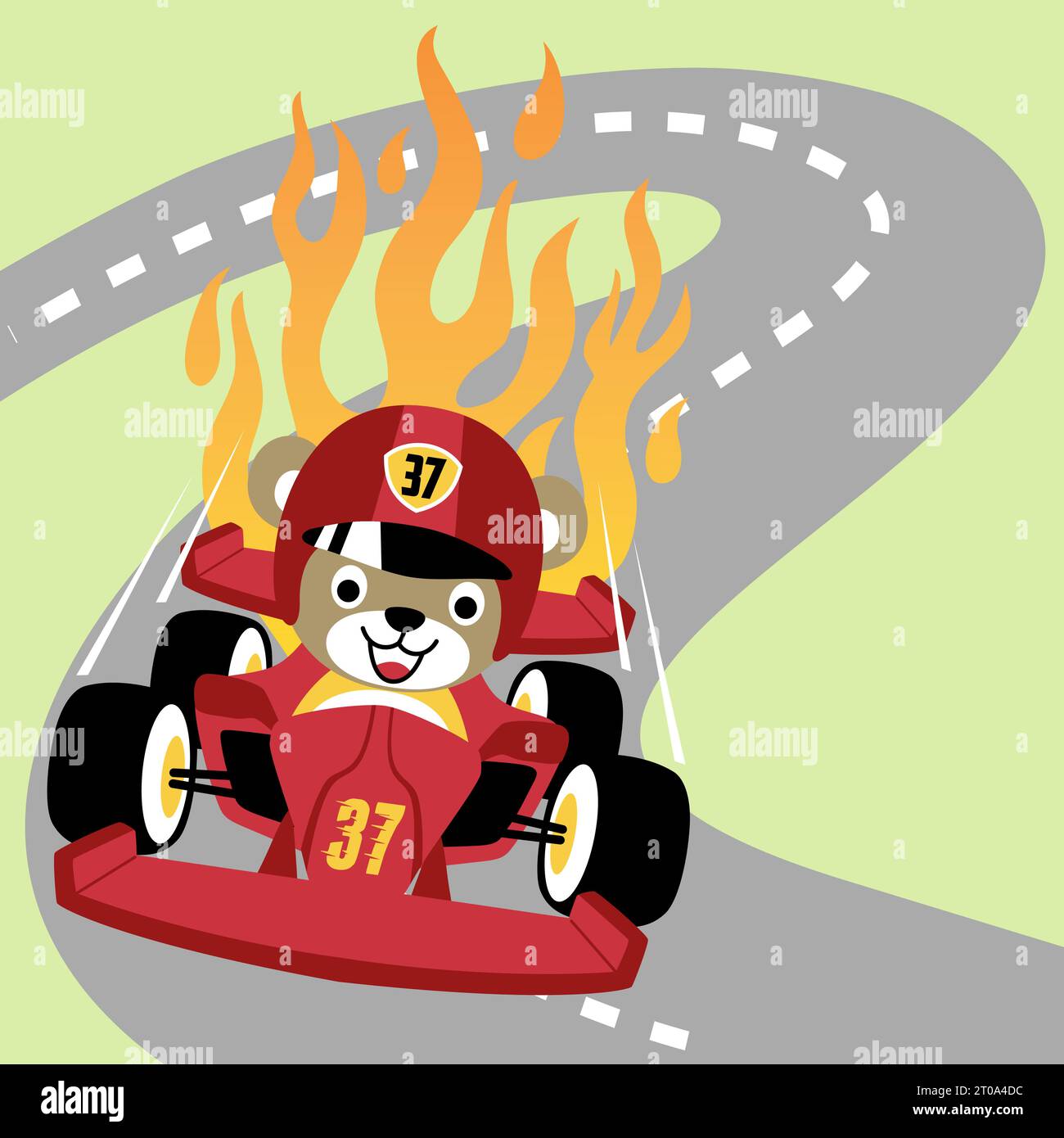 Cute bear in formula one racing, vector cartoon illustration Stock Vector