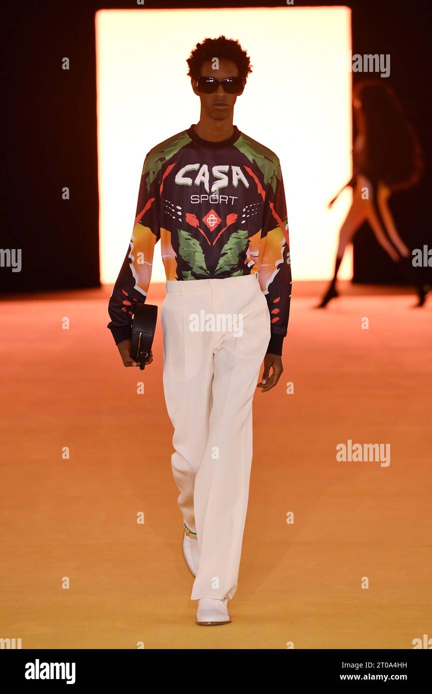 Model Craig Shimirimana walks on the runway at the Casablanca fashion ...