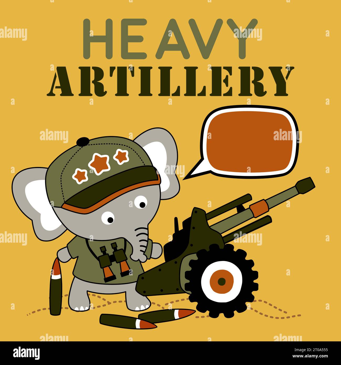 Cute elephant with heavy artillery, vector cartoon illustration Stock