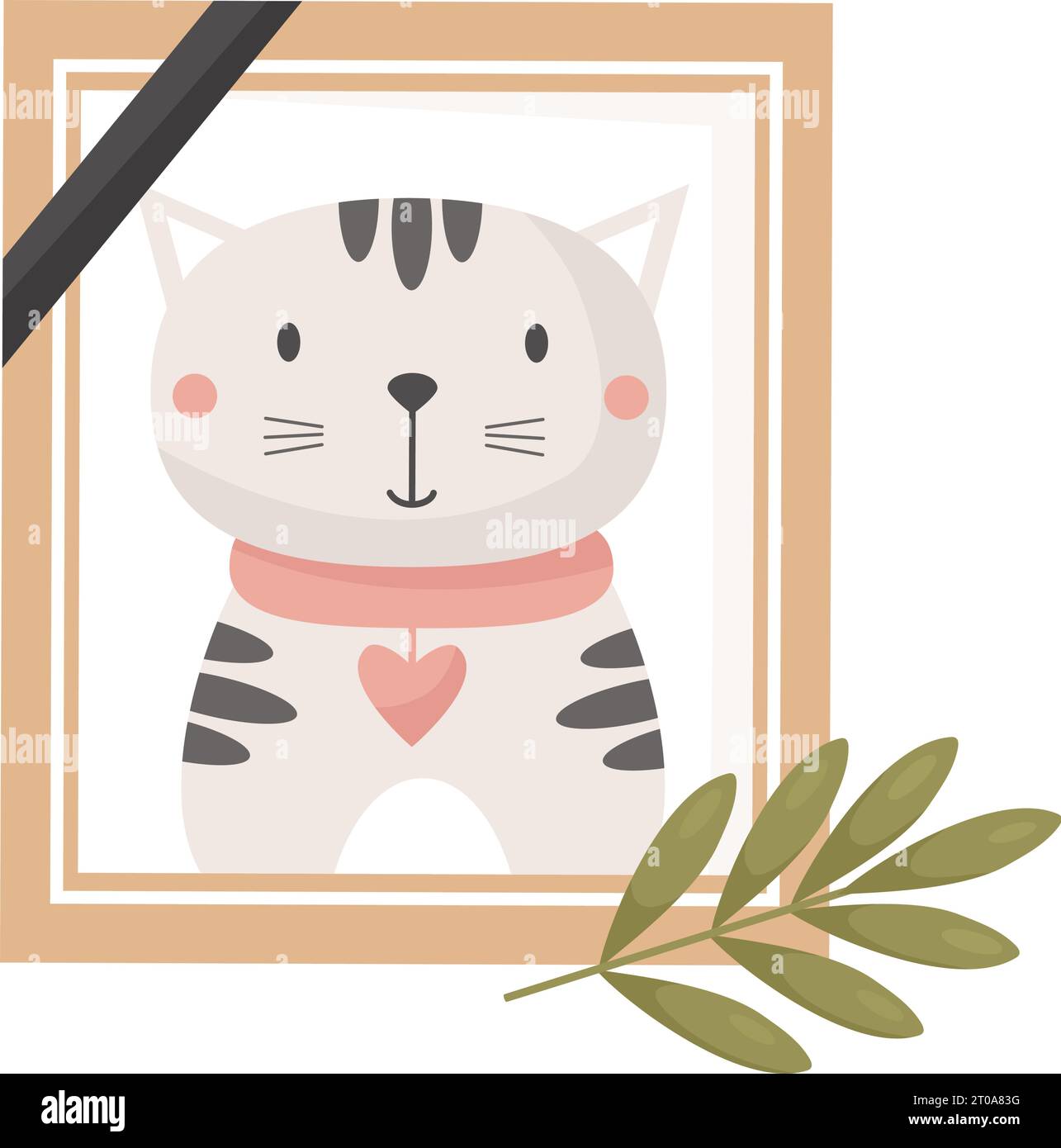 Photograph of dead cat. Mourning frame with lovely pet of kitten ghost