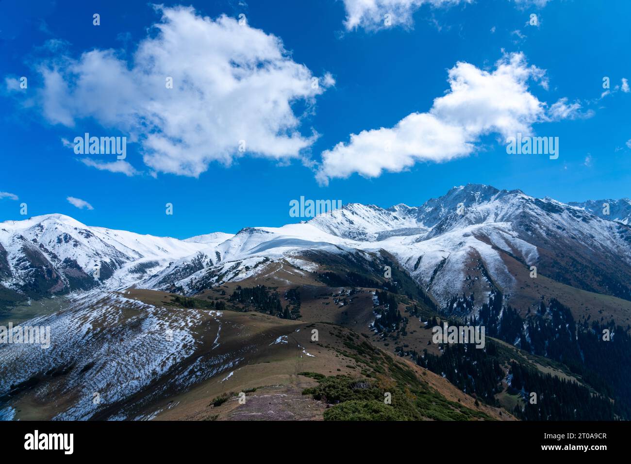 Mountains of Karakol , snowy peaks of Karakol ski resort Stock Photo