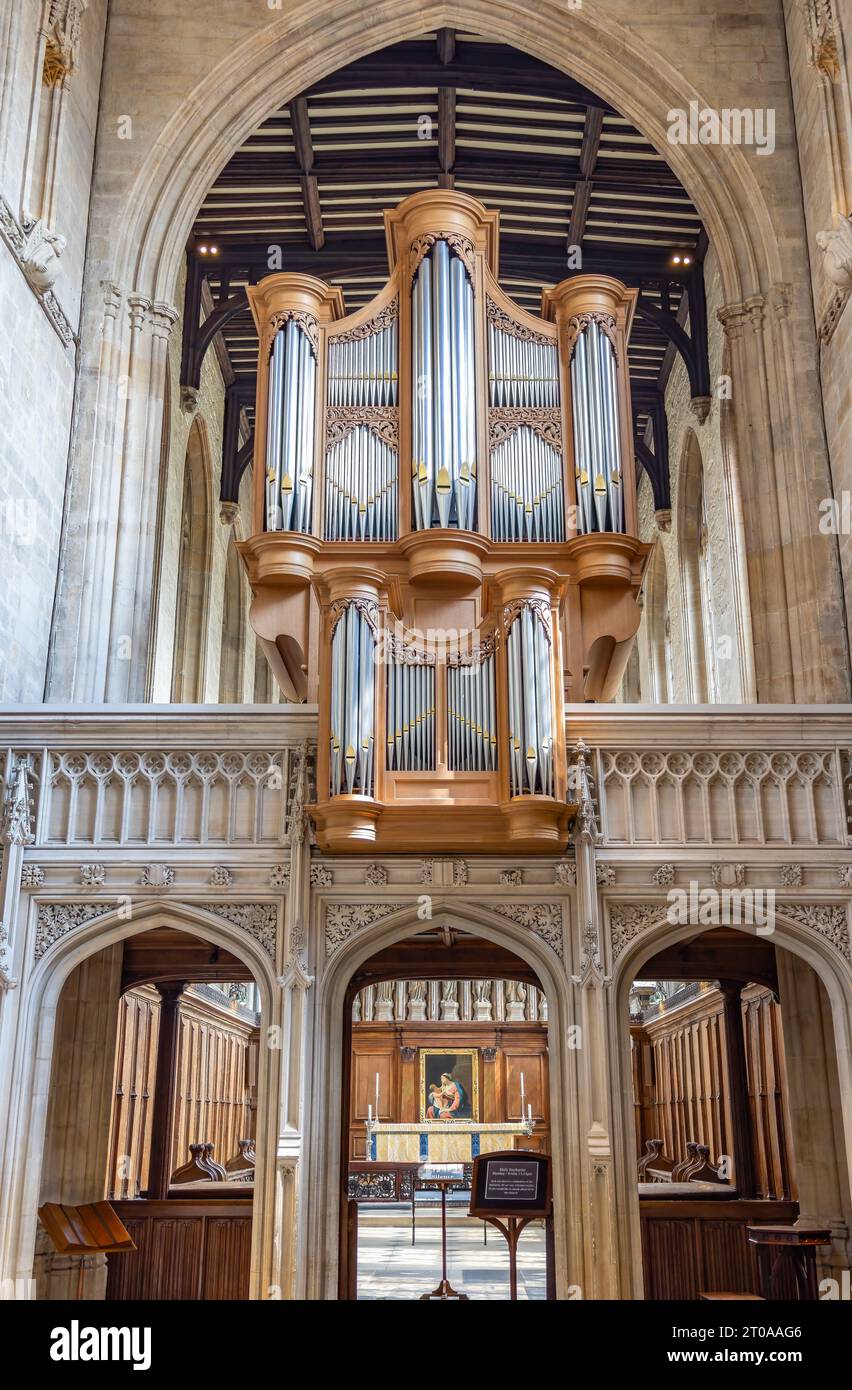 Oxford, UK May 18, 2023 Great Pipe organ Inside of the University