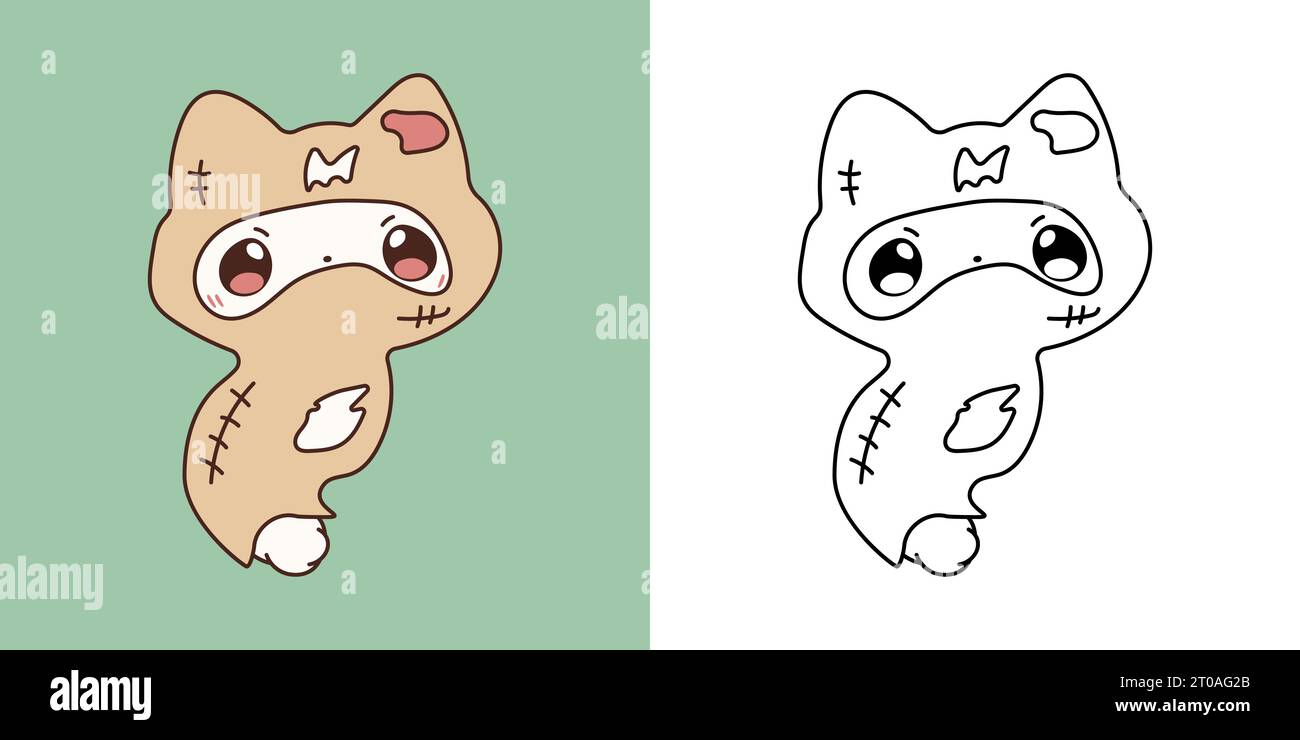 Cute Halloween Ragdoll Cat Clipart Illustration and Black and White