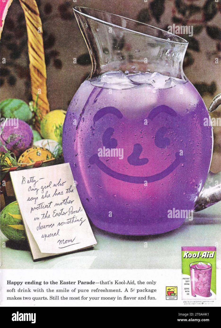 1962 KoolAid Grape smiling pitcher advert Stock Photo Alamy