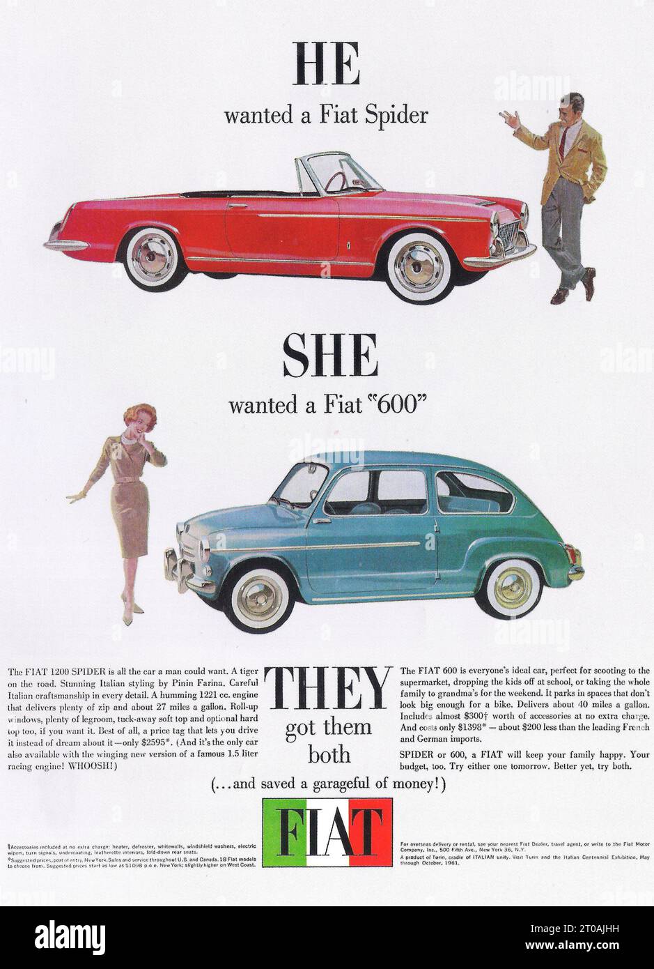 1961 Fiat 1200 Spider & 600 advert Stock Photo