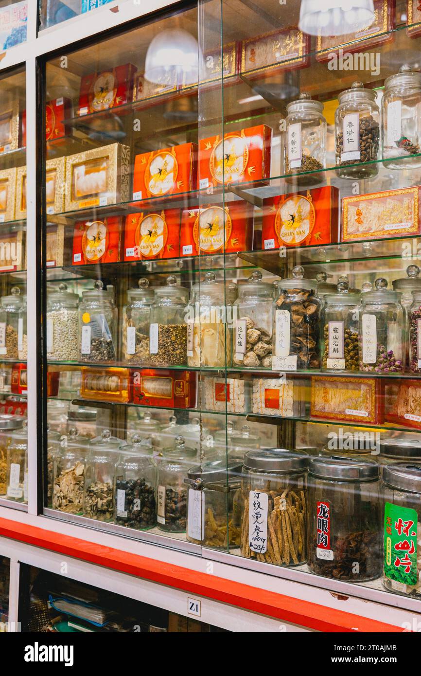 Exploring the Rich Heritage of Traditional Chinese Medicine: A Glimpse into a Kuala Lumpur Chinatown Herbal Shop With Centuries-Old Remedies Stock Photo