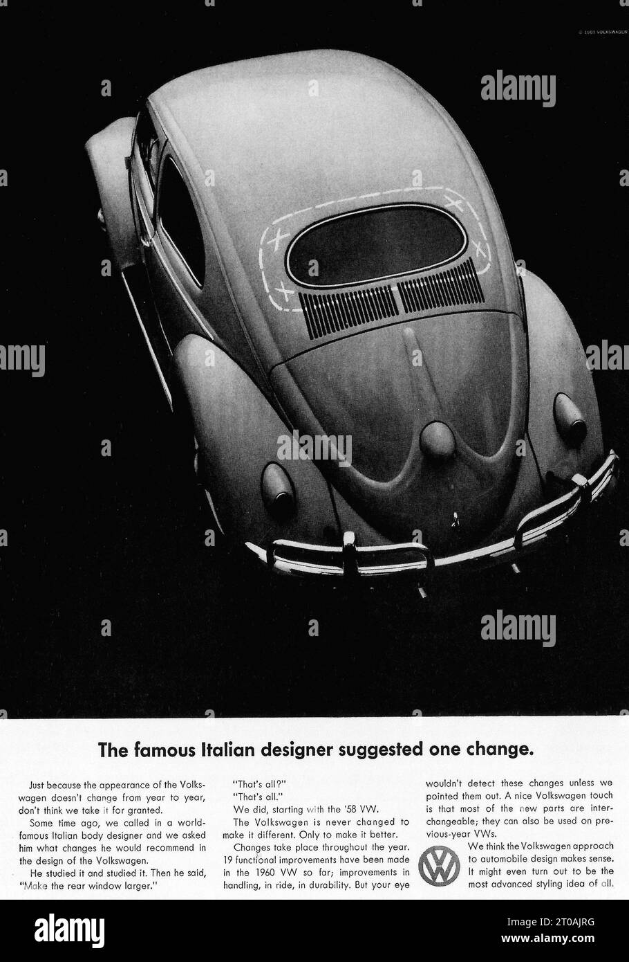 '60 VW Volkswagen Bug Beetle Car Magazine Ad, created by Helmet Krone at Doyle Dane Bernbach Stock Photo