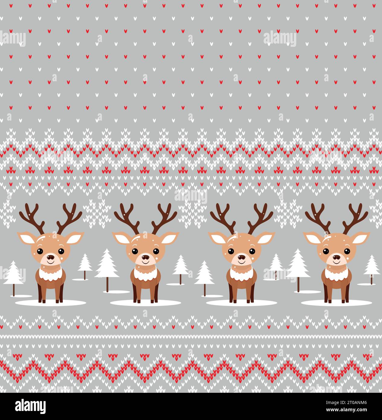 Knitted Christmas and New Year pattern into deer. Wool Knitting Sweater Design. Wallpaper wrapping paper textile print. Stock Vector