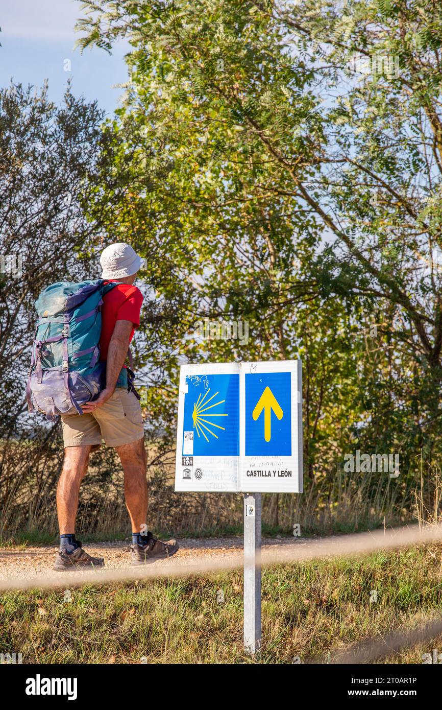 Pilgrims backpacking walking the long distance Spanish Camino de