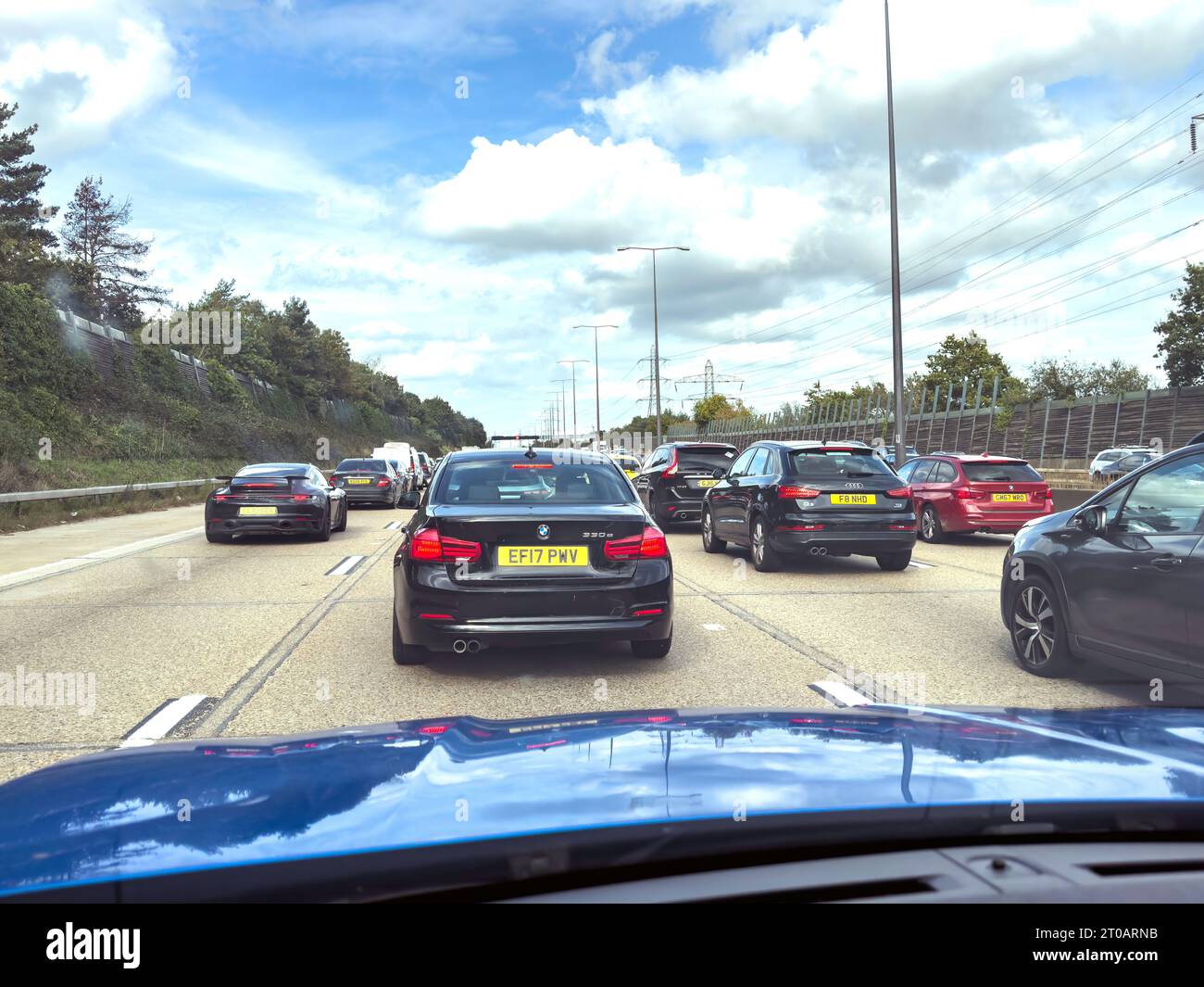 Congestion on M25 Motorway near Junction 7, Surrey, England, United Kingdom Stock Photo