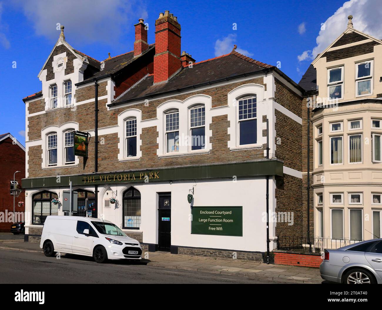 The Victoria Park public house, Canton, with a white van parked outside