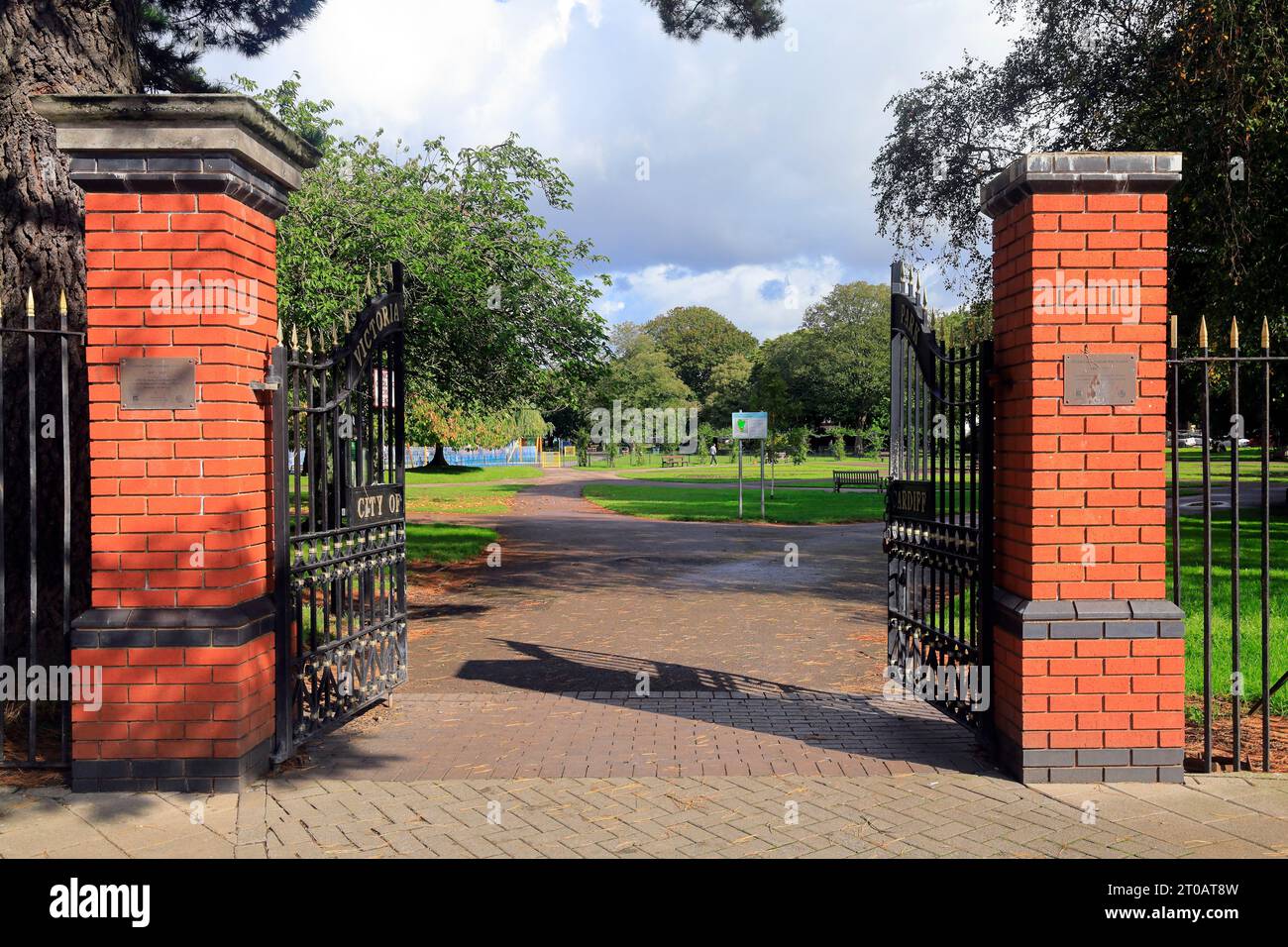 Entrance and gates, Victoria Park, Cardiff. Taken October 2023. Stock Photo