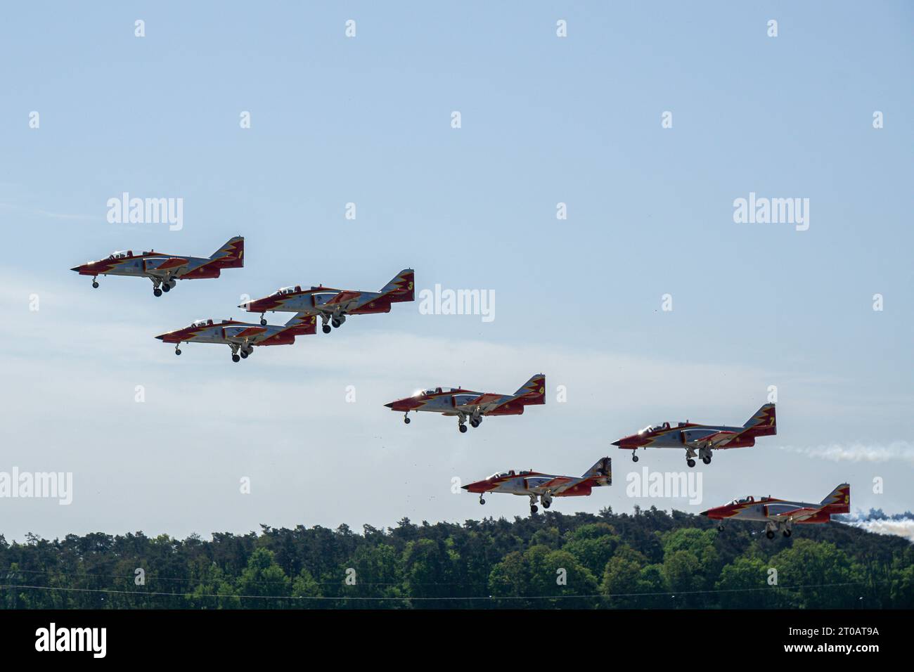 Les Diables Rouges Aerobatic Patrol Demonstration flight by the aerobatic team Patrulla Aguila (Eagle ...