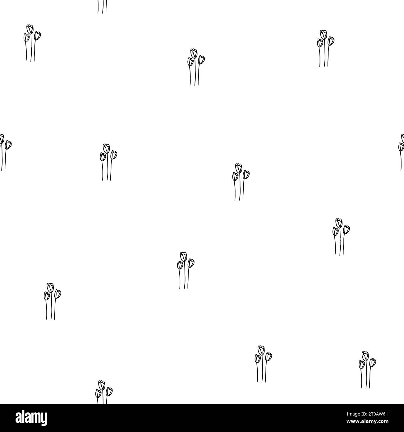 Hand drawn seamless pattern with black abstract flowers on white ...